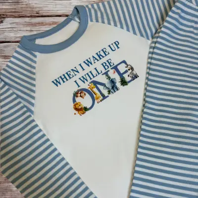 'When I Wake Up' Blue Birthday Pyjamas