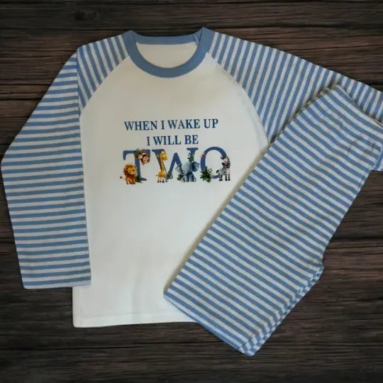 'When I Wake Up' Blue Birthday Pyjamas
