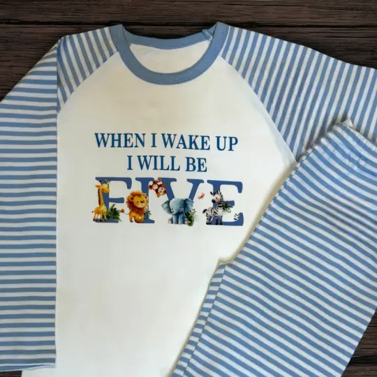 'When I Wake Up' Blue Birthday Pyjamas